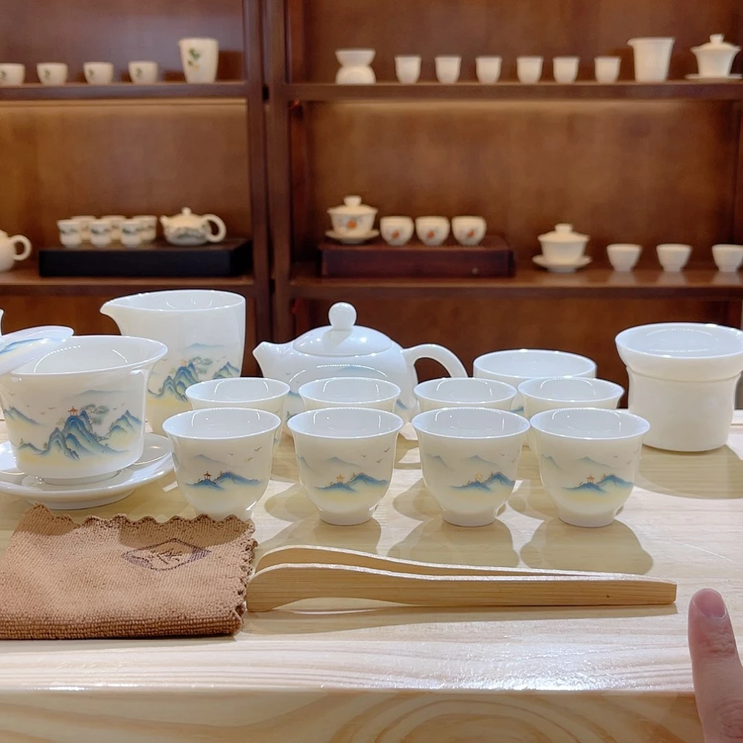 瓷片玄致羊脂玉瓷茶具套装