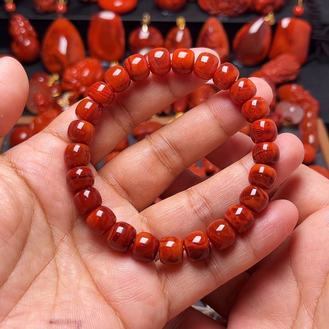 南红玛瑙未镶嵌配饰火焰纹老型手串9mm