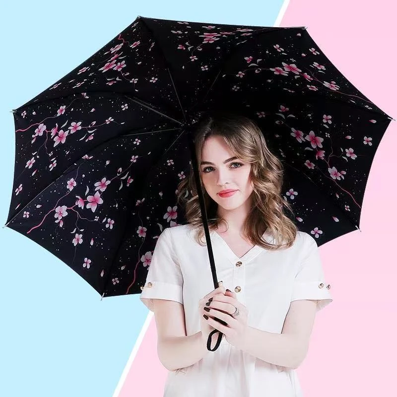 黑胶防晒防紫外线晴雨伞遮阳伞插画伞小黑伞