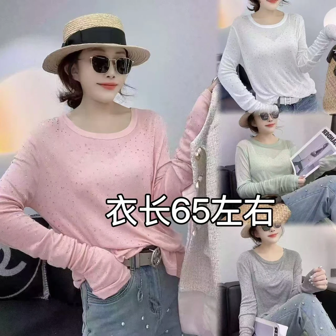 凤儿家-224006 重工烫钻满天星圆领防晒上衣