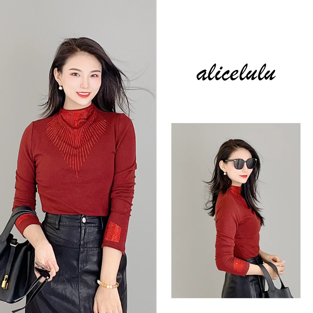 3 ALICE “绽放光芒”打底衫 高温烫钻 优雅弹力 S2139796L