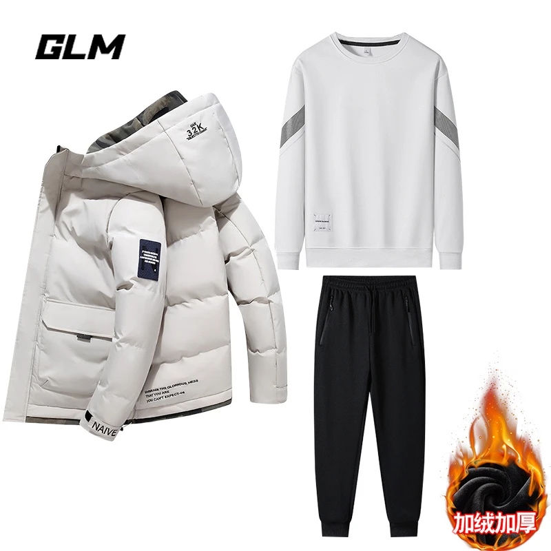 GLM日系简约三件套棉服男士外套冬季2025新款加厚棉衣冬装一整套