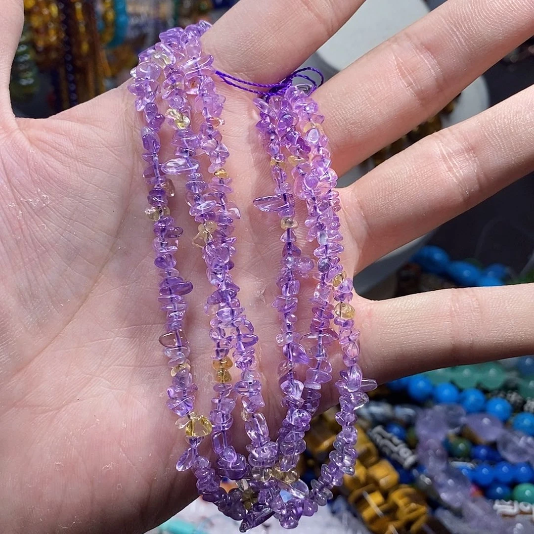 石英质玉未镶嵌，天然紫黄晶随行加长款80mm，