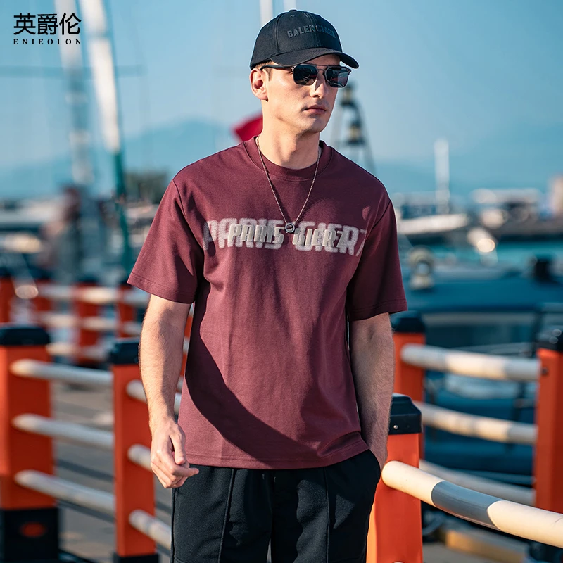 美式复古潮流印花宽松短袖t恤男生2025夏季落肩半截袖上衣TX239