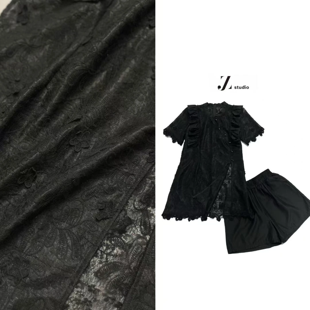 NO退NO换D880093大码胖M新中式荷叶边盘扣前开衩收腰旗袍两件套