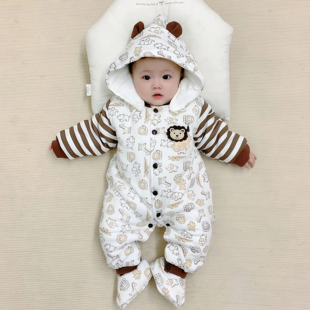 新生婴儿衣服秋冬季连体衣男女宝宝加厚抱衣棉衣外出套装冬天外套