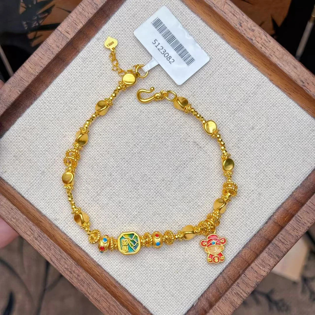 【小鹏黄金】足金999珐琅扭扭珠小财神手链5.35（附加25）
