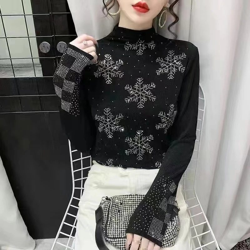 打底衫女内搭秋冬时尚烫钻上衣修身显瘦百搭