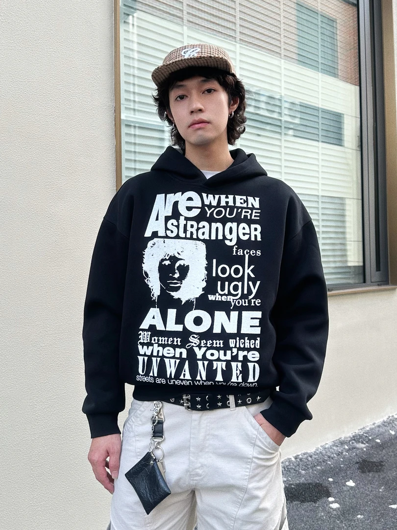 RKAI原创美式复古人像印花连帽卫衣男女宽松休闲情侣上衣潮帽衫