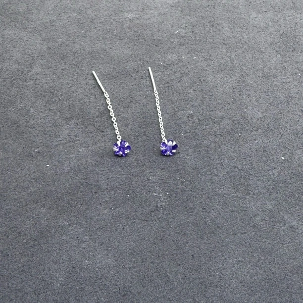 足银合成锆石耳饰 2660-足银紫锆石耳线一对5mm