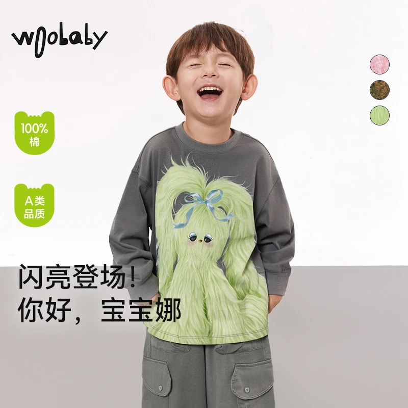 【25秋冬新】Woobaby毛怪家族限定款|儿童长袖T恤新纯棉亲子衫