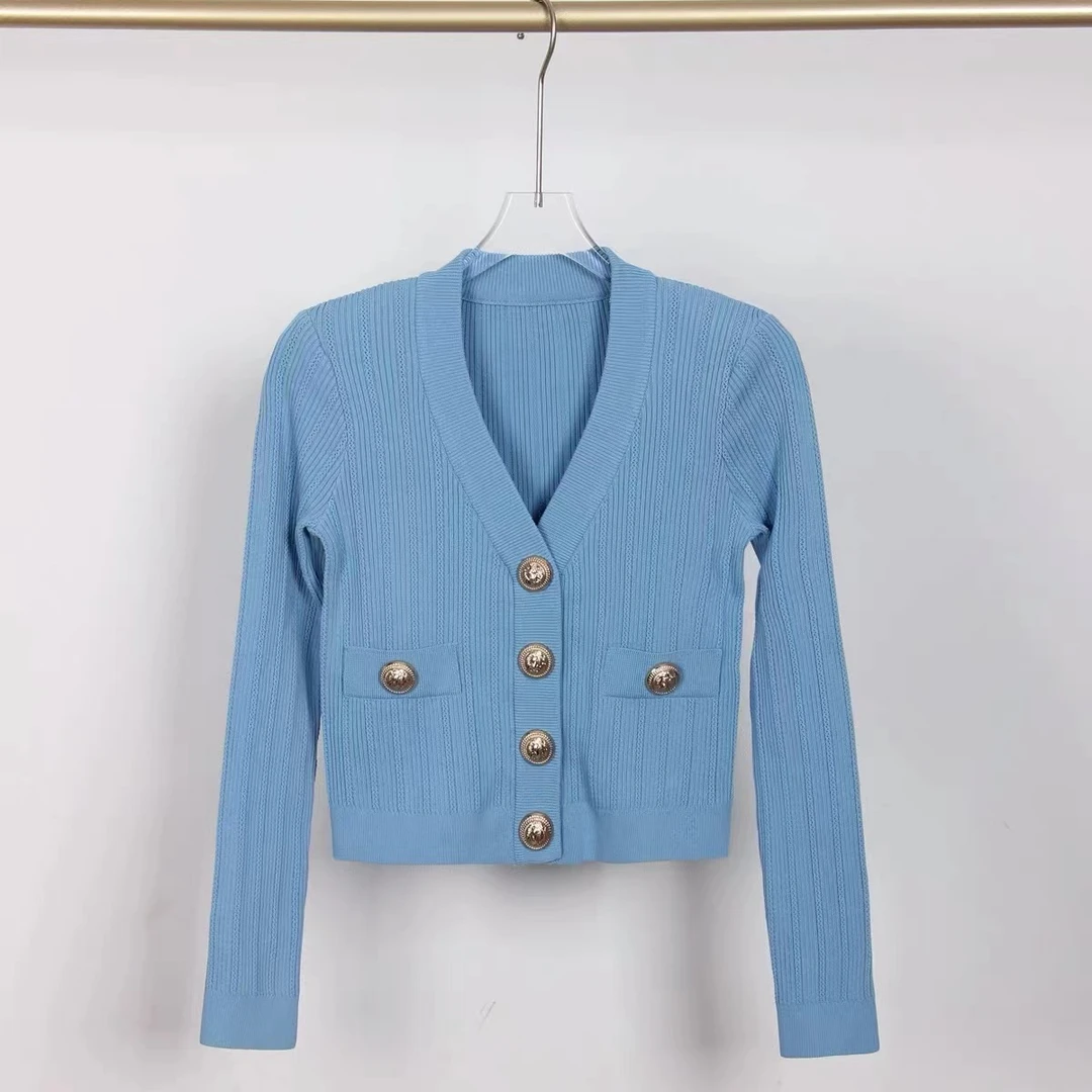 5780新中式小香风名媛气质休闲轻奢百搭时尚长袖设计师针织上衣