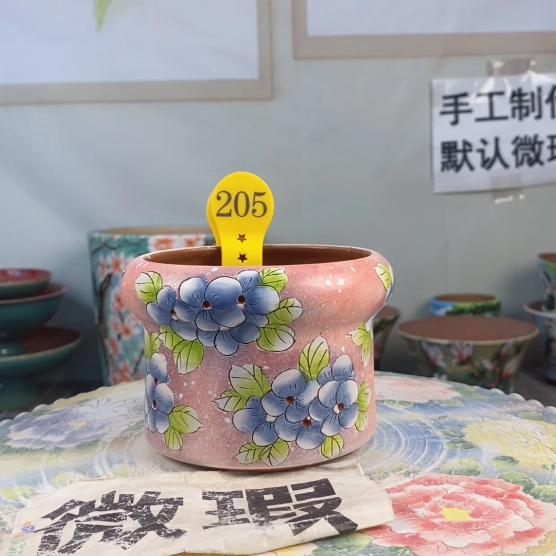 紫砂花盆红陶手绘花盆