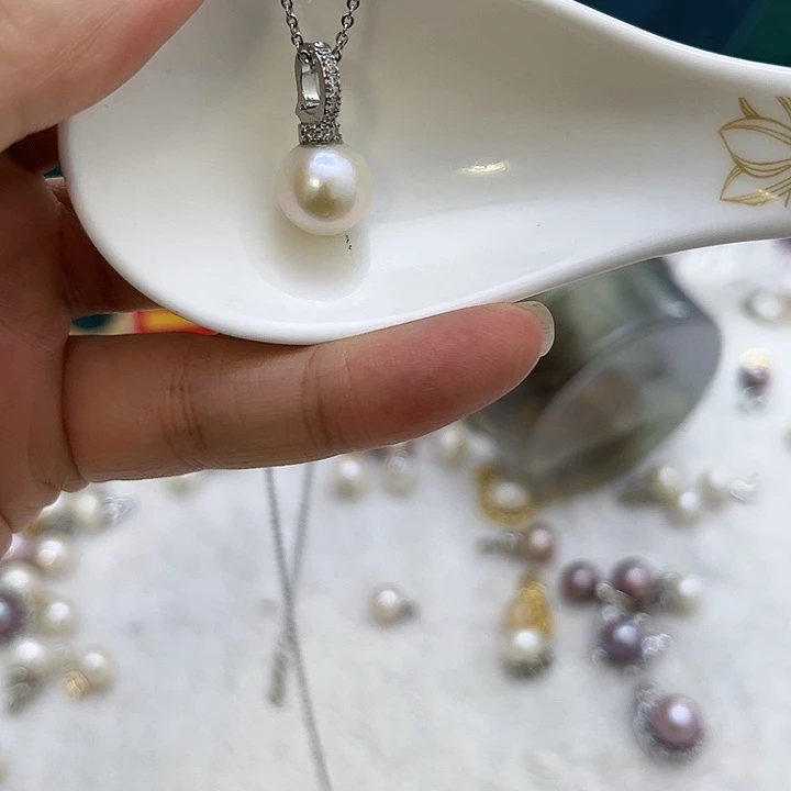 合金淡水珍珠白珠银色奶嘴扣