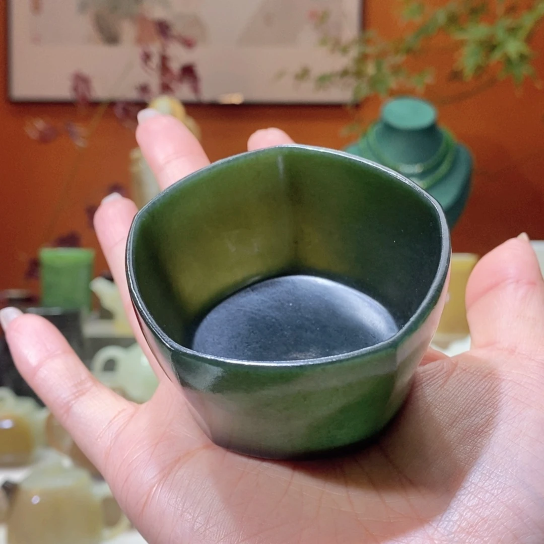 未镶嵌和田玉摆件和田玉青玉五角杯