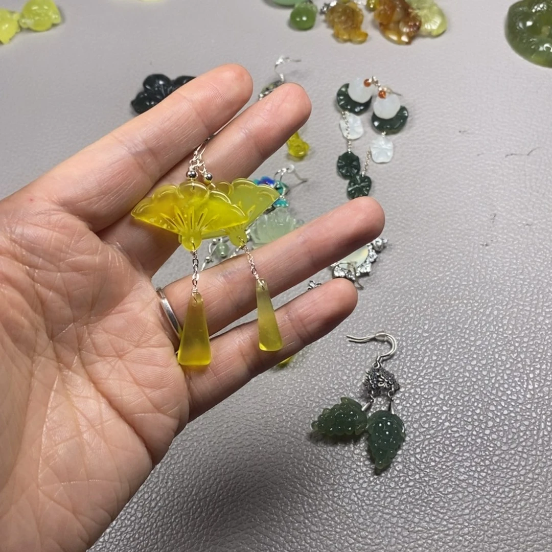 蛇纹石玉未镶嵌挂件耳饰耳环项链