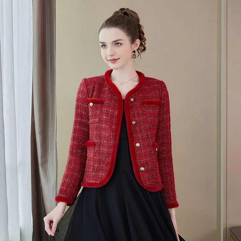 奢姿2024冬季新款大码女装纯色纽扣上衣胖妹妹圆领减龄时尚外套