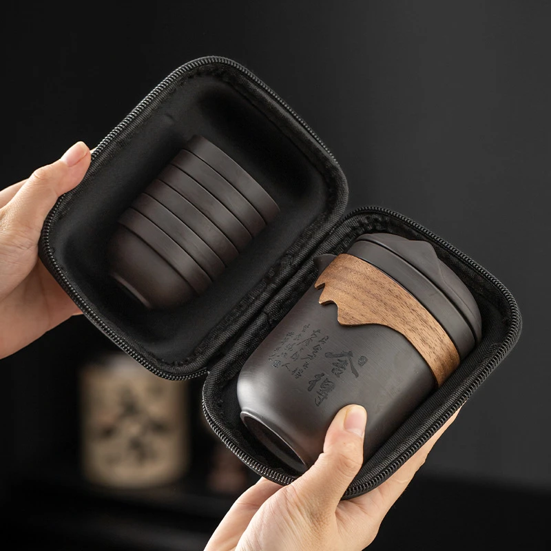 紫砂陶瓷旅行茶具一壶六杯快客杯茶叶便携式户外C350