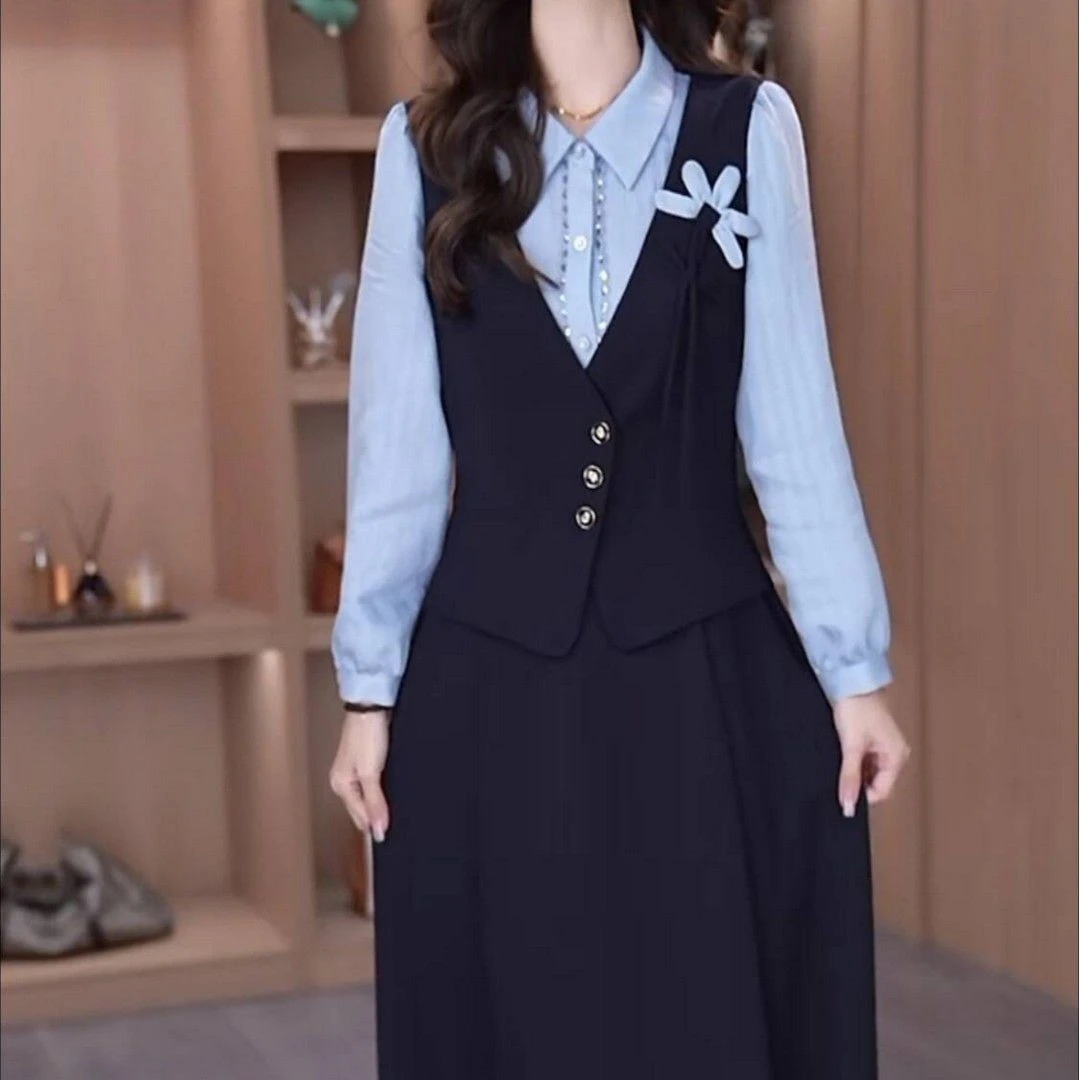 高级梭织精纺两件套2025秋季新款时尚气质显瘦上衣半身裙轻奢套装