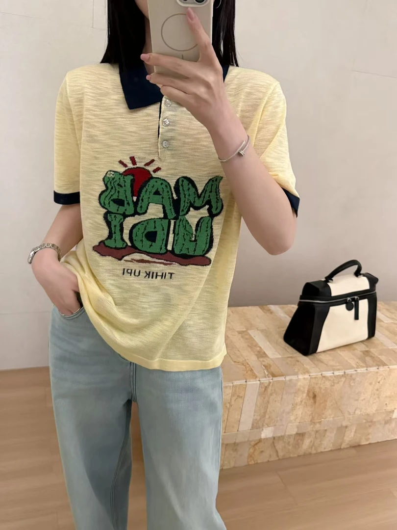 2025夏季时尚衬衫领轻薄短袖拼字母印花夏季高级感252305