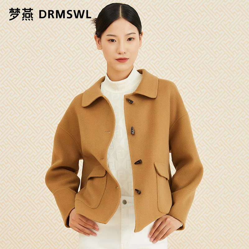 梦燕【特卖季】秋冬季女款中长款复古手工双面呢羊毛大衣CA21B2003D
