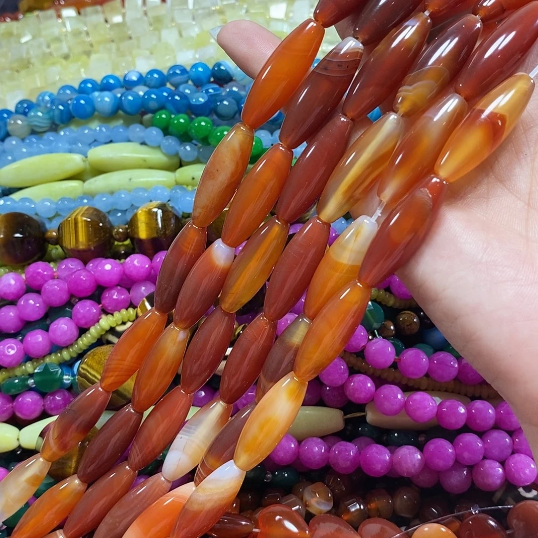 玛瑙/玉髓未镶嵌珠宝半成品玛瑙天珠一条卡10*30mm