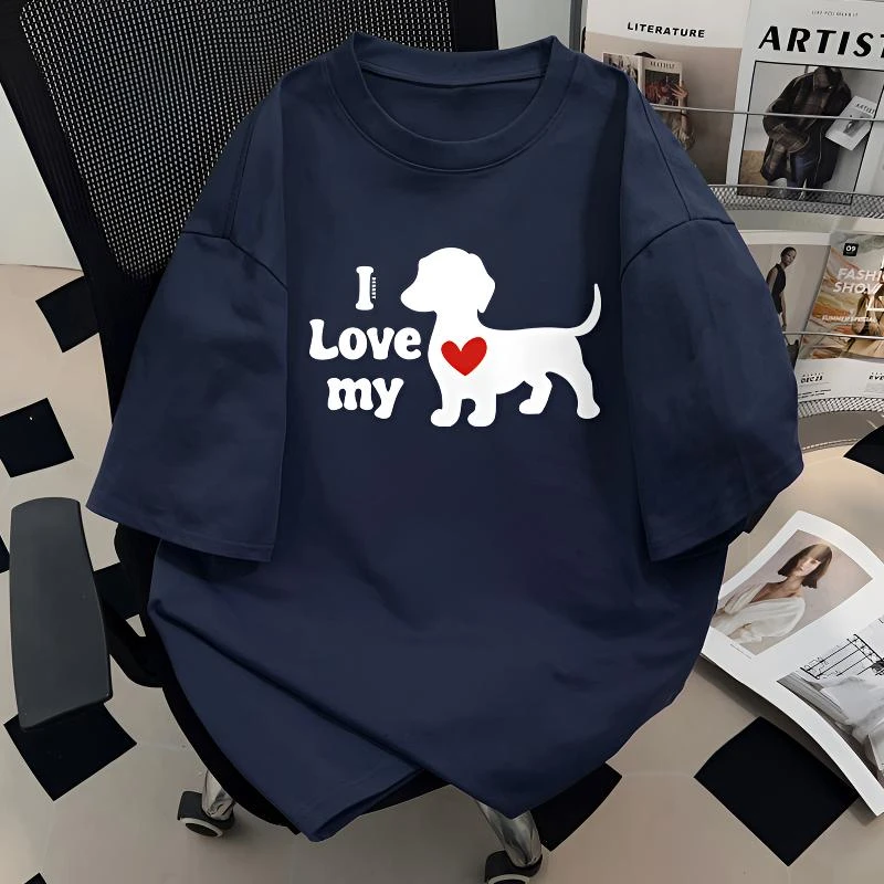 jtrt潮牌圆领短袖t恤男女夏季百搭卡通狗狗印花宽松休闲半袖上衣