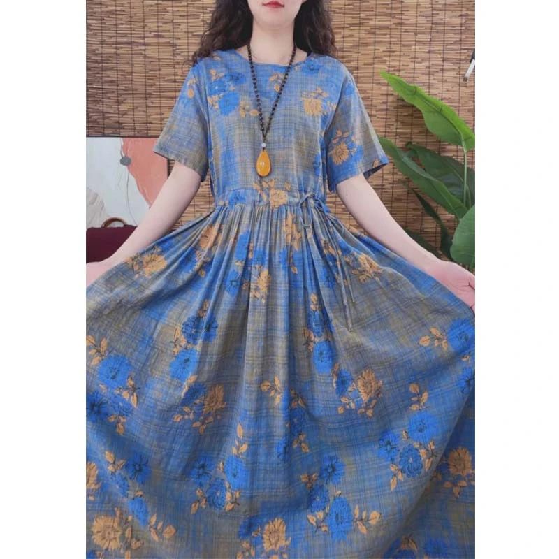 【LN662】 夏季新款复古宽松连衣裙气质休闲遮肉碎花时尚印花文艺