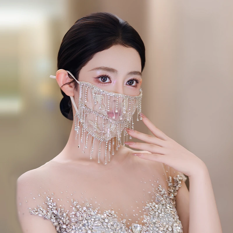 合金布艺婚庆饰品 新娘配饰小众高颜值蕾丝刺绣防晒面纱面罩D0582