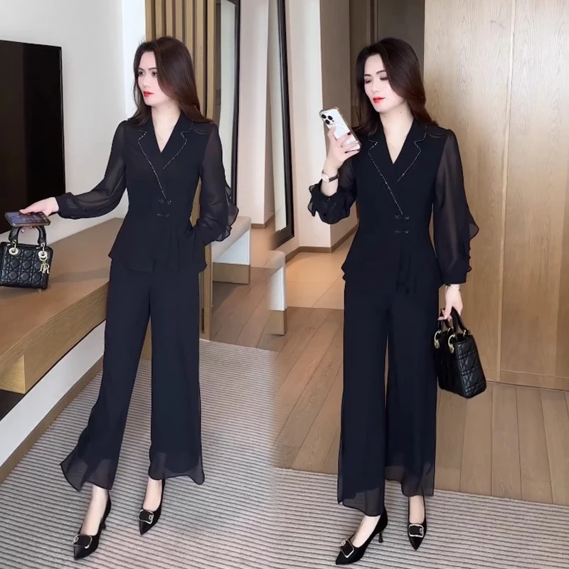 职业女装阔腿裤春秋套装2025年新款休闲时尚春装洋气质时髦两件套