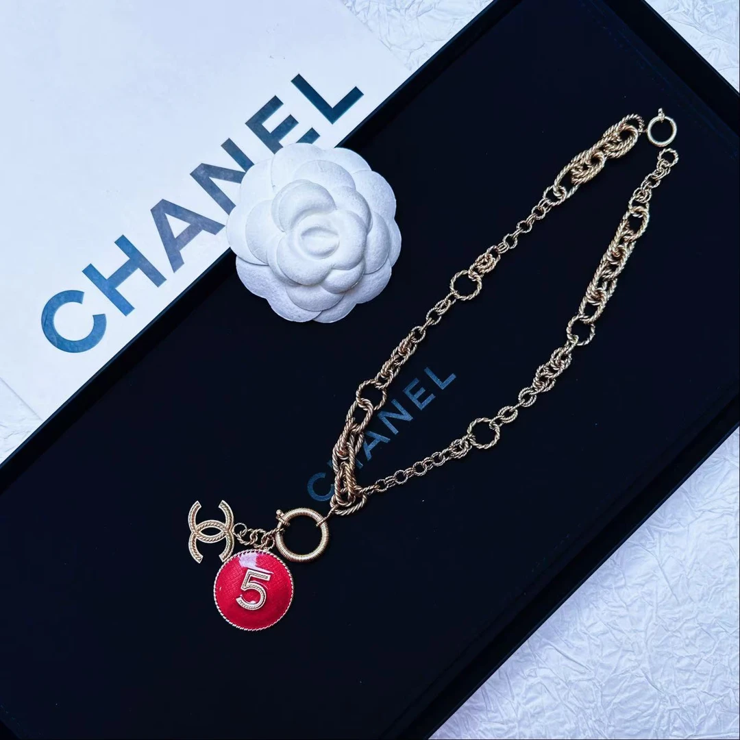 95新 Chanel/香奈儿 柚礼中古/香奈儿5号圆盘素金项链LZ502087