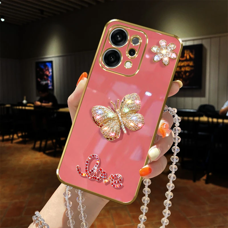 适用OPPO Reno14手机壳PLA110镶钻防摔蝴蝶女款防摔套全包边时尚