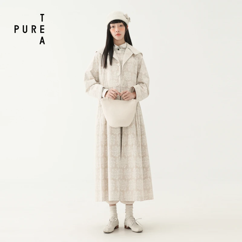 复古棉麻印花翻领中长款外套女轻盈舒适TH1803331