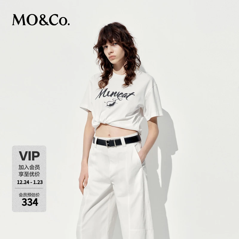 MOCO短袖T恤2025夏新品接触瞬间凉感宽松落肩小猫印花MBE2TEET02