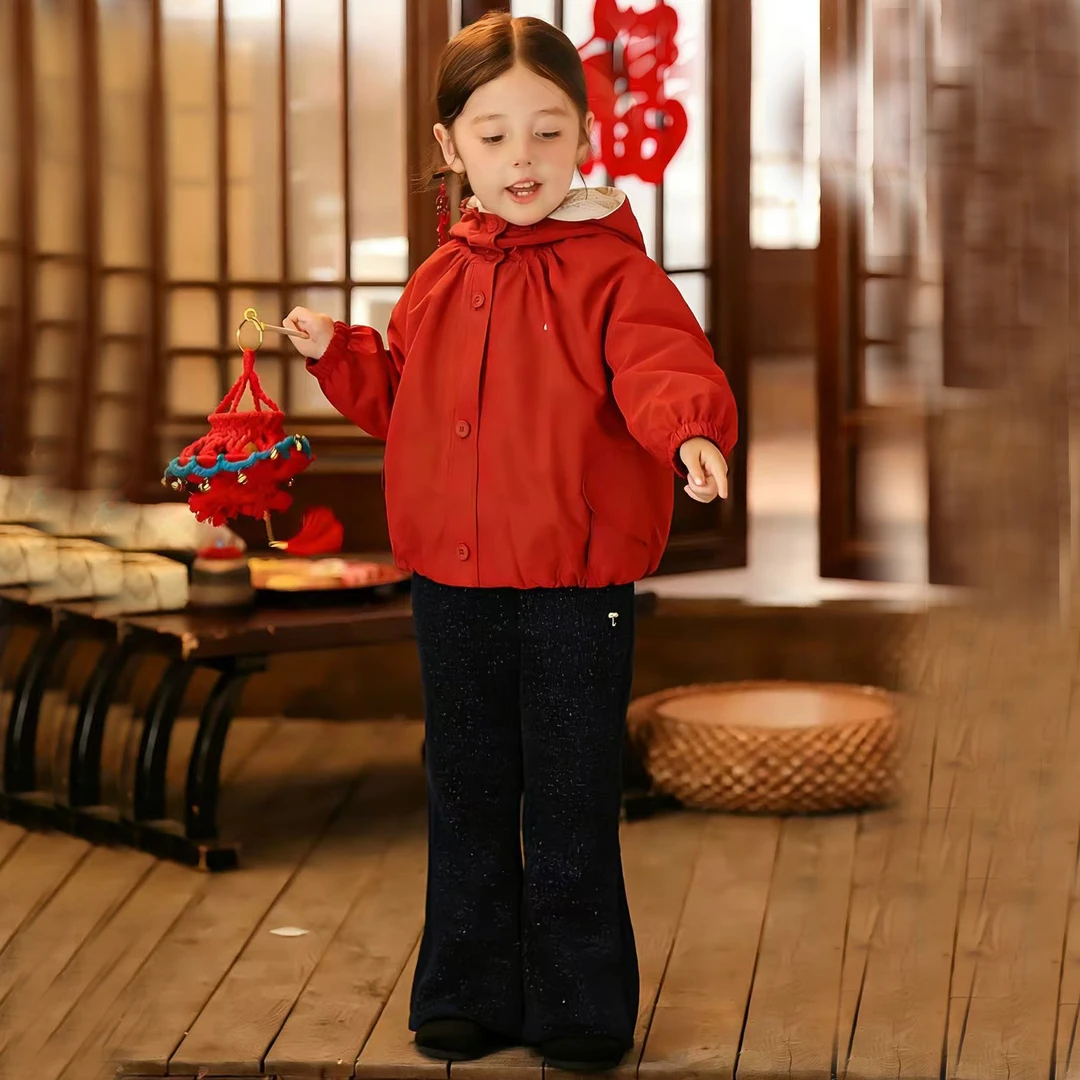 HR/HR儿童小红帽女童加厚保暖连帽棉袄宽松连帽外套宝宝夹棉衣