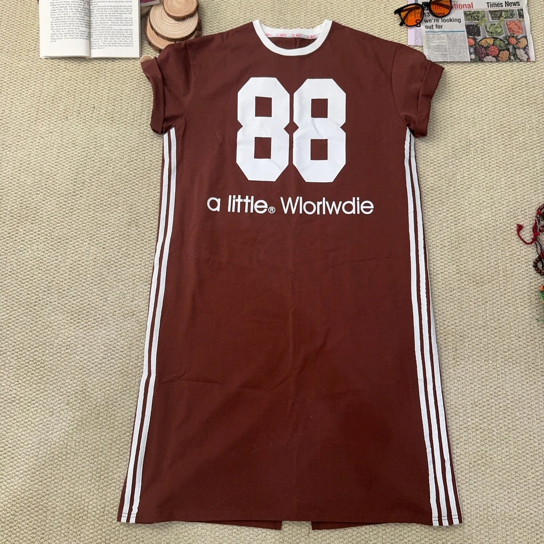 2025夏季新款休闲字母印花短袖连衣裙1395