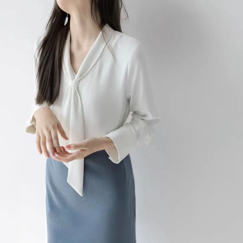 倩-CS1023H早秋气质显瘦长袖白色时尚百搭夏季法式衬衫2024