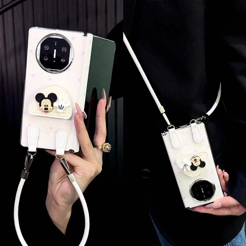 适用华为matex5手机壳折叠屏中轴新款x6典藏版x3皮纹卡通支架女款