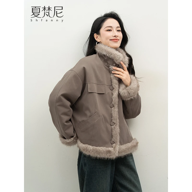 夏梵尼椰奶雪绒2025年冬季新款时髦机车风加厚毛毛保暖外套