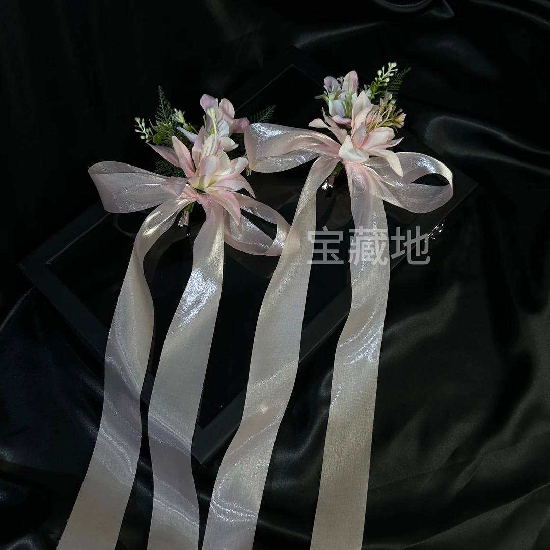 7911新款超仙粉色森系花饰新娘晨袍礼服写真拍照头饰