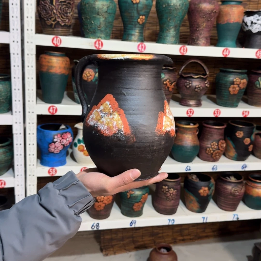 红陶红陶浮雕花盆炸炸炸