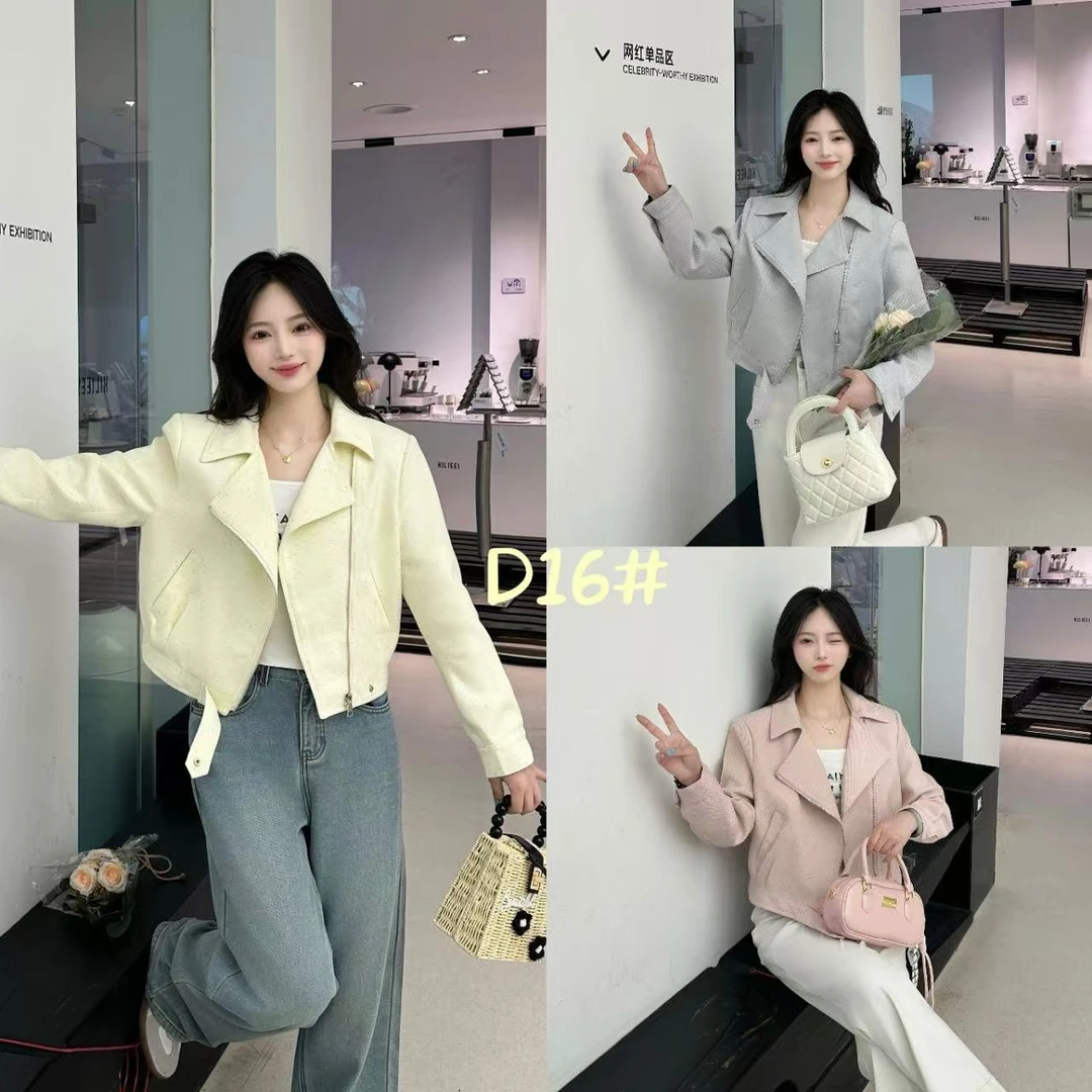 时尚休闲短款外套女春秋新款烫钻不规则夹克外套HJ-1643