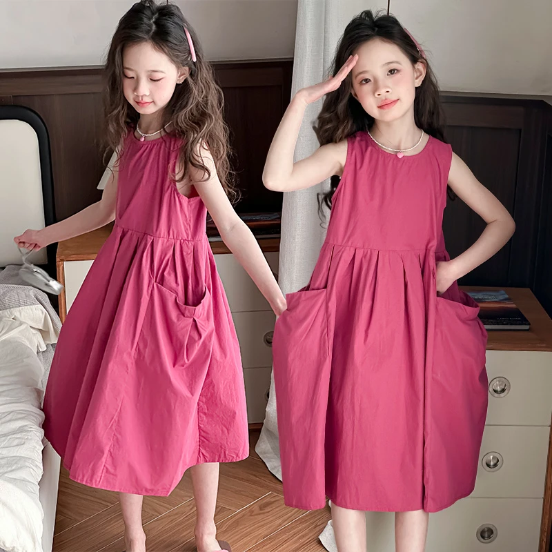 女童连衣裙夏季新款裙子洋气儿童韩版无袖背心裙中大童薄款公主裙