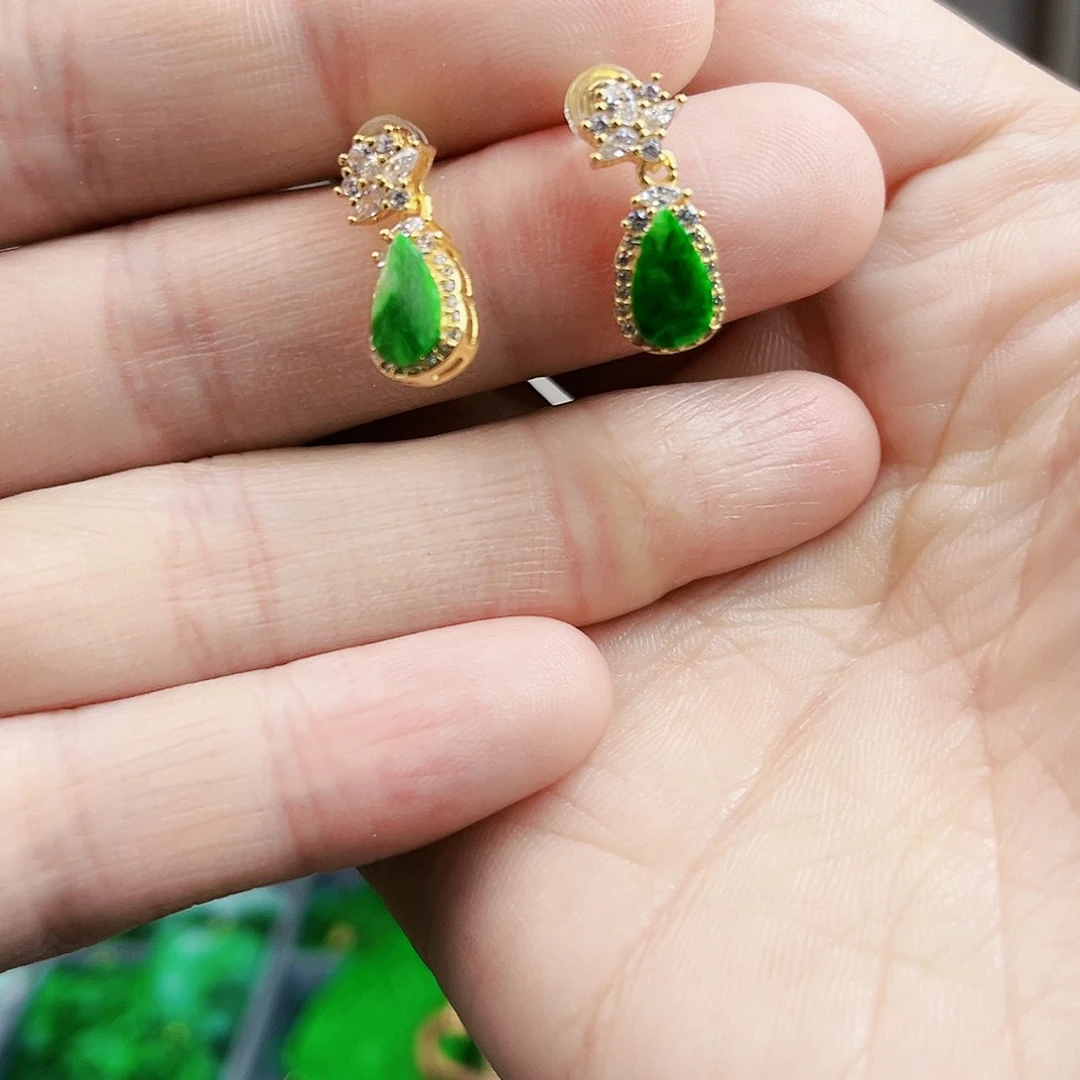 翡翠耳饰银S925镶嵌耳饰