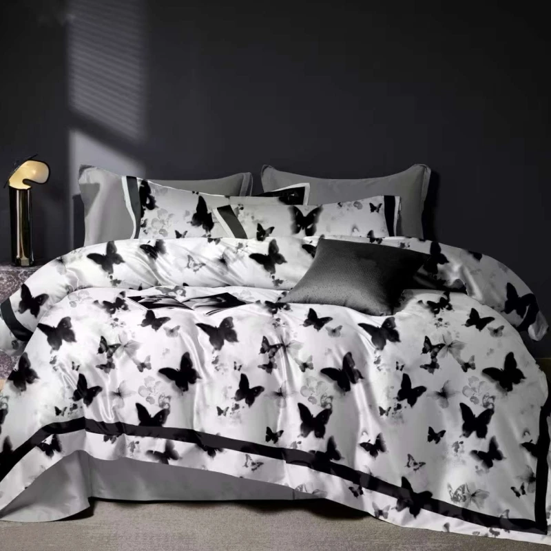 蝶影100s全棉纯棉数码印花四件套轻奢高档被套床单高级感床上用品