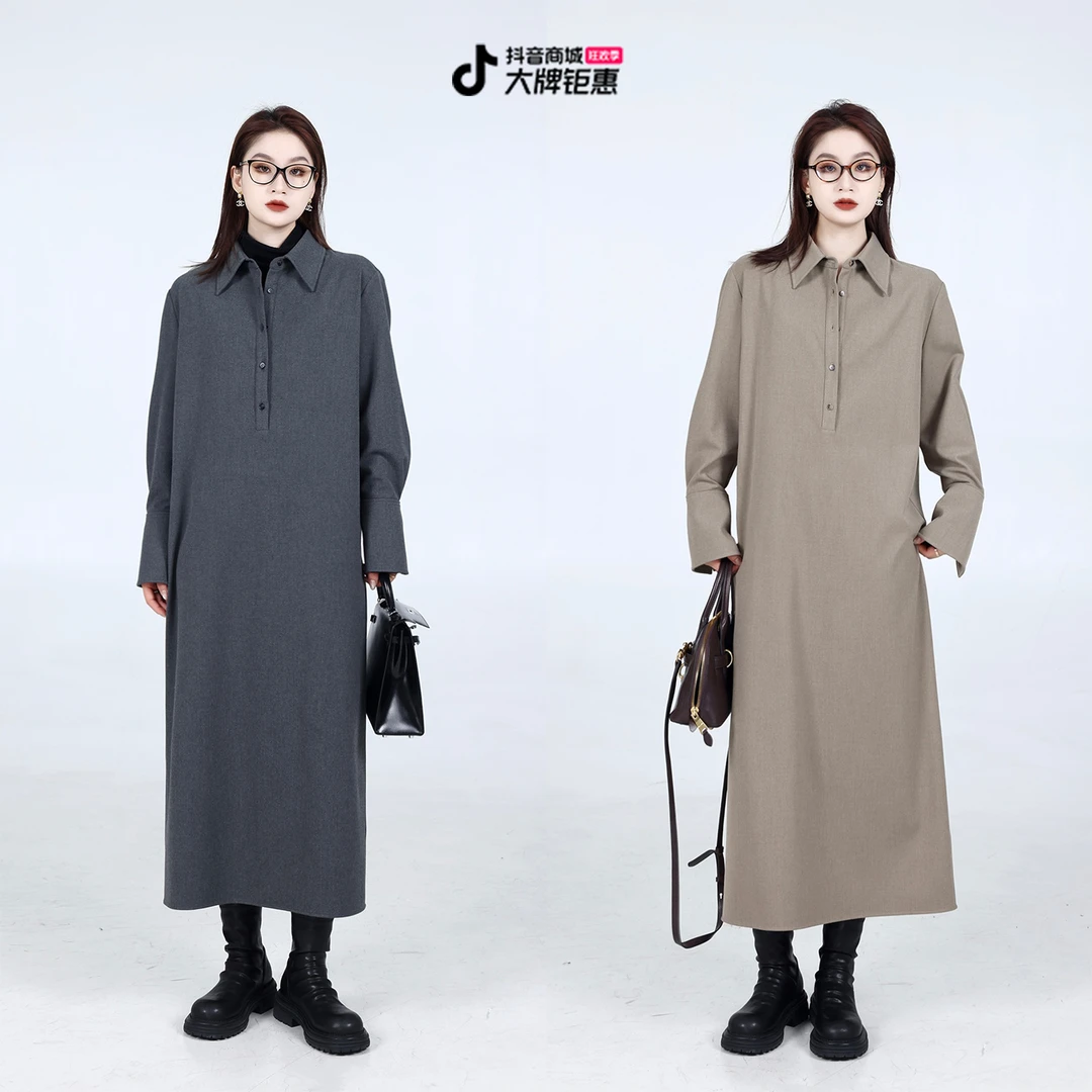 噜噜【柏林花事】微胖大码女冬时尚休闲气质衬衫连衣裙ZY411B49