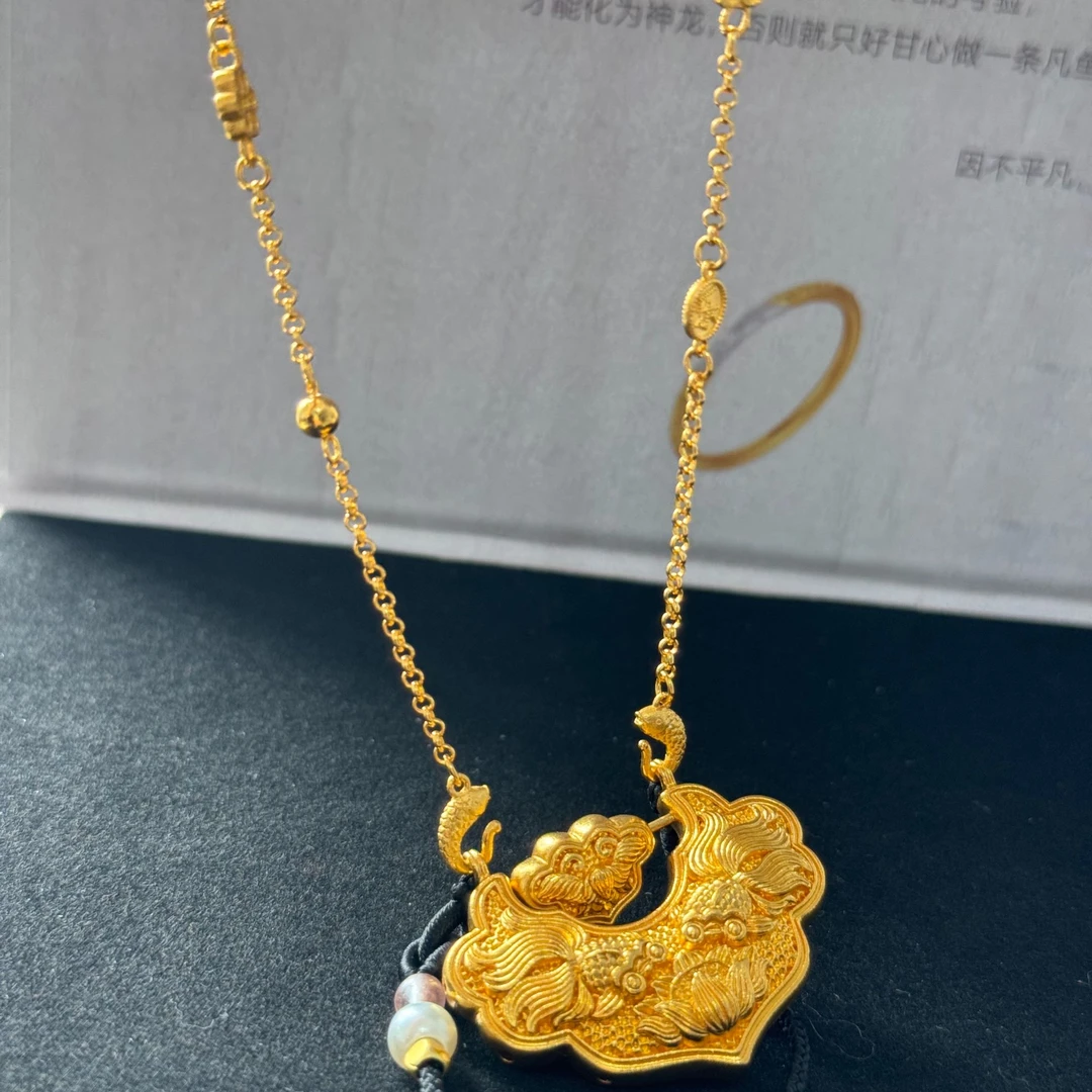 坠链均足银 喜乐双钩锦鲤锁套链时尚