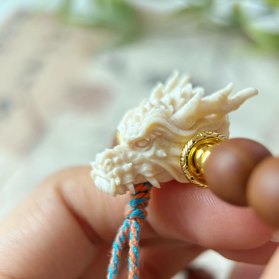 天然保真猛犸牙纯手工龙头一体文玩三通属龙配珠配饰文玩三通配饰