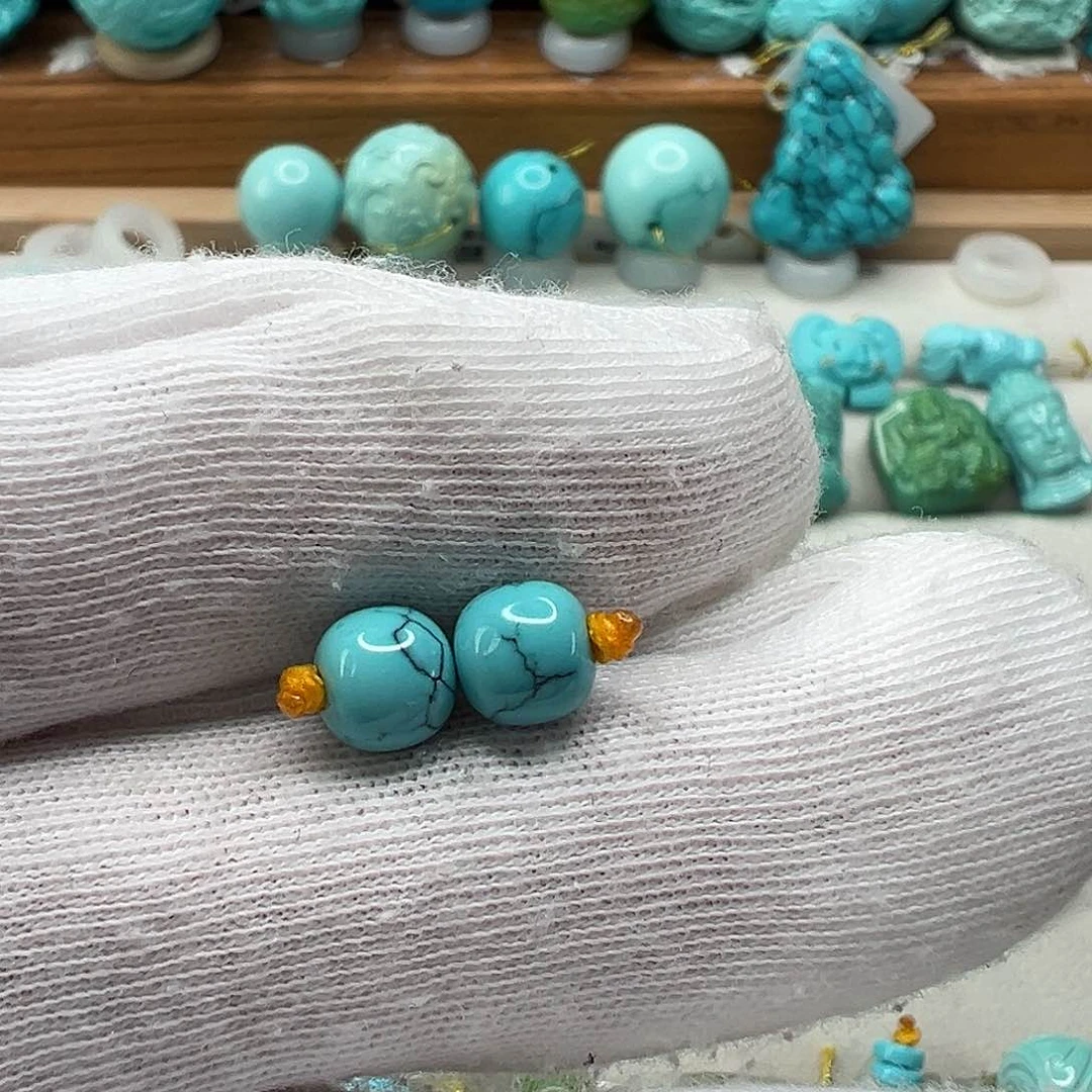 绿松石老型对珠 未镶嵌