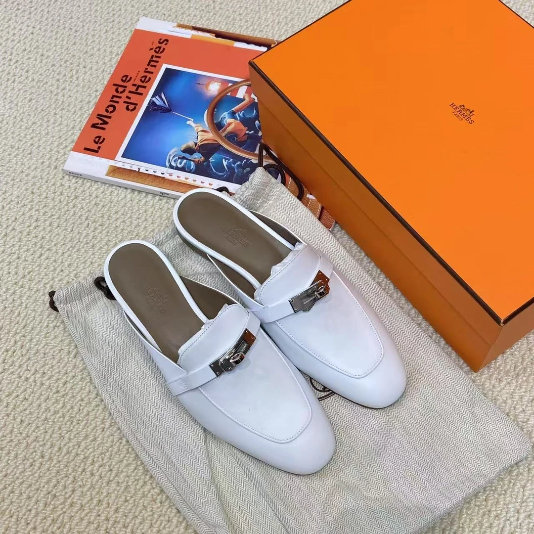 全新未使用 Hermes/爱马仕 壹臻/白色kelly穆勒鞋38码/87476124